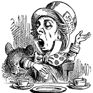 Mad Hatter having tea illustration, (Alice's Adventures in Wonderland)