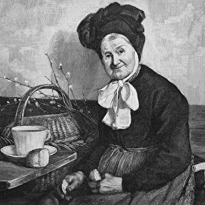 Maerkische farmer in traditional traditional costume, sitting at the table having breakfast, North Rhine-Westphalia, Germany, Historical, digital reproduction of an original 19th century painting