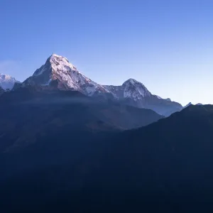 The majestic panorama view of Himalayan mountain range during sunrise view from Poon Hill view point at Nepal