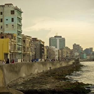 Malecon Avenue Coastal Road in Havana Cuba with Vintage Apartments and Urban Skyline