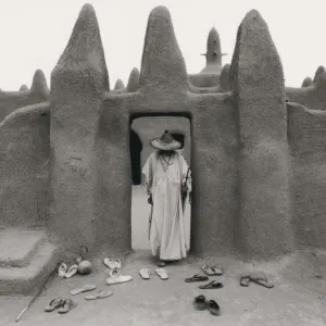 Mali, Sennissa, man leaving mud mosque Mali, Sennissa, man leaving mud mosque