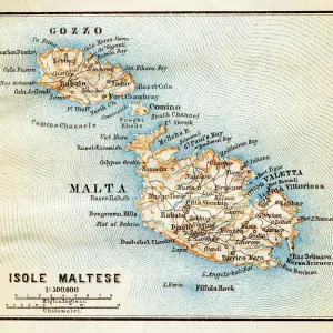 Malta Island Lithograph Print 1890 Malta Island Lithograph Print 1890