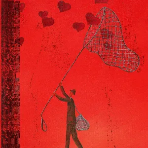 Man Catching Heart Shapes With a Net Man Catching Heart Shapes With a Net