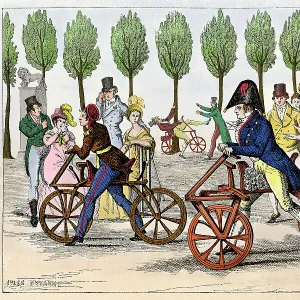 Man on Draisine bicycle in Jardin de Luxembourg 1818