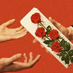 Man Handing Man Box of Roses