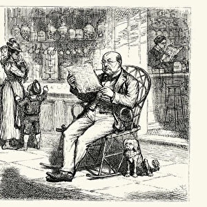 Man reading newspaper and sitting in a rocking chair