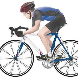 Man in riding bicycle, side view
