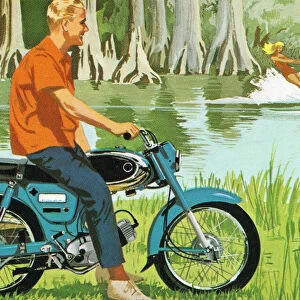Man Riding a Motorcycle by a Lake