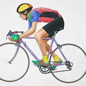 Man in sports gear riding bicycle, side view