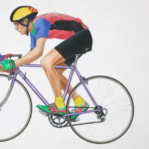 Man in sports gear riding bicycle, side view