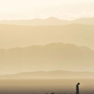 Man standing in desert silhouette