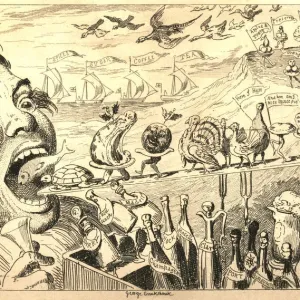 A gluttonous man considering Christmas food and drink, a print A gluttonous man considering Christmas food and drink, a print