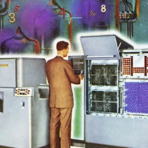 Man Working at Vintage Computer