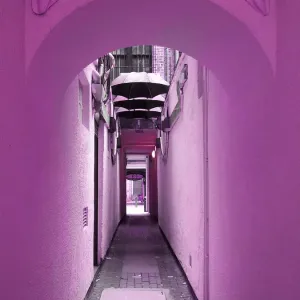 Manchester, a magenta small alley Manchester, a magenta small alley