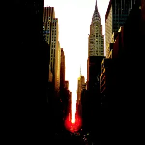 Manhattanhenge Print: Sunset over Manhattan Skyline with Chrysler Building Manhattanhenge Print: Sunset over Manhattan Skyline with Chrysler Building