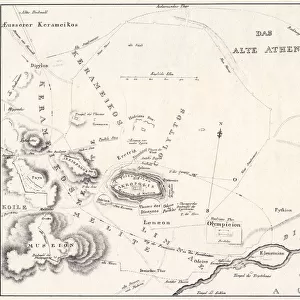 Map of the ancient Athens, lithograph, published c. 1830