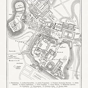 Map of the Ancient Rome, wood engraving, published in 1897