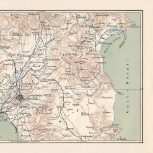 Map of Athens and surroundings, lithograph, published in 1897