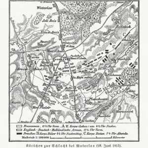 Map of the Battle of Waterloo, Belgium, 18 June 1815