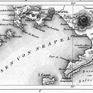 Map of Bay of Naples and Naples Engraving