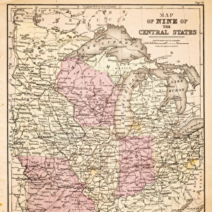 Map of Central States USA 1883