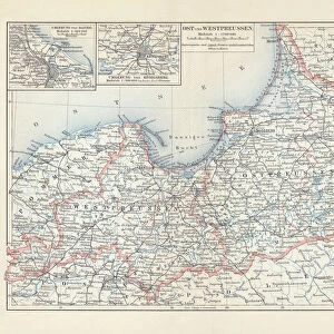 Map of East and West Prussia, Germany, lithograph, published 1897