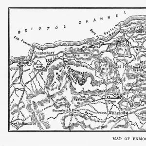 Map of Exmoor, England Victorian Engraving, 1840