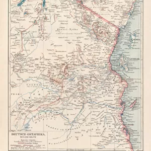Map of formerly German colony East Africa, lithograph, published 1897