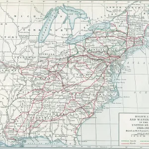 Map Of Highways & Waterways In The United States, 1826 - 1830 Map Of Highways & Waterways In The United States, 1826 - 1830