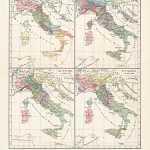 Map of the history of Italy, c. 1000-1866, lithograph, published 1897