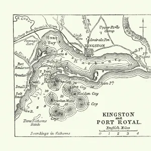 Map of Kingston and Port Royal, Jamaica, 19th Century