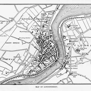 Map of Londonderry, Derry, Donegal, Northern Ireland, Victorian Engraving, 1840 Map of Londonderry, Derry, Donegal, Northern Ireland, Victorian Engraving, 1840