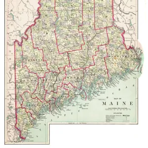 Map of Maine USA 1883