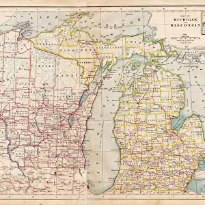 Map of Michigan and Wisconsin 1877