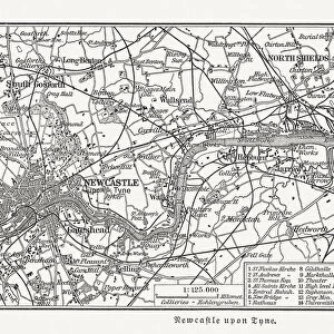 Map of Newcastle upon Tyne and surroundings, England, published 1897