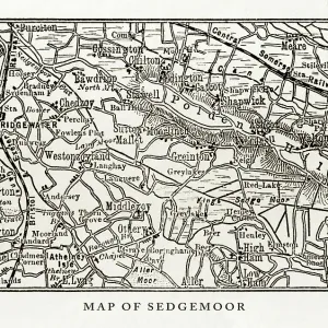 Print of Sedgemoor Map, Somerset England 1840 Print of Sedgemoor Map, Somerset England 1840