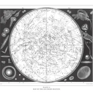 Print of Map of the Southern Heavens Engraving, 1851 Print of Map of the Southern Heavens Engraving, 1851