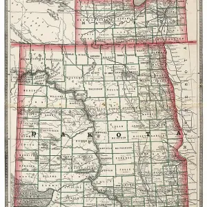 Map of the state of Dakota (before division), USA 1883 Map of the state of Dakota (before division), USA 1883
