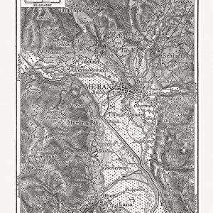 Map of the surroundings of Merano, wood engraving, published 1897