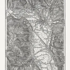 Map of the surroundings of Merano, wood engraving, published 1897 Map of the surroundings of Merano, wood engraving, published 1897