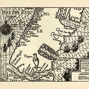 Map of Van Noort at the Strait of Magellan, 1599