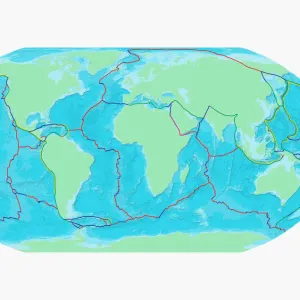 Map of the Word with lines marking boundaries of tectonic plates