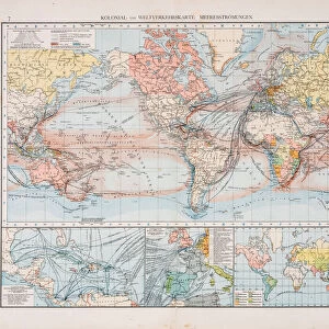 Map of world traffic map and currents 1896