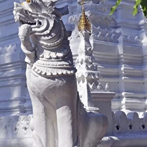 Marble lion, Wat Suan Dok, temple in Chiang Mai, Thailand, Asia, PublicGround