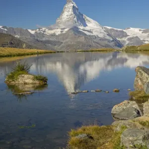 Matterhorn reflected in Stellisee, Zermatt, Valais Canton, Switzerland Matterhorn reflected in Stellisee, Zermatt, Valais Canton, Switzerland