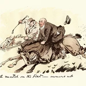 Two mature victorian men racing their horses, 19th Century