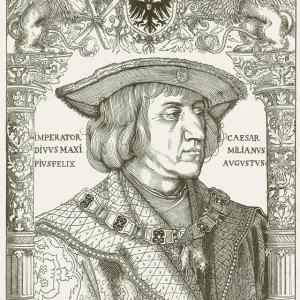 Wood engraving print of Maximilian I