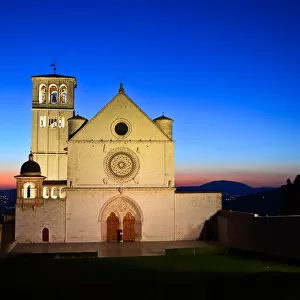 Medieval Basilica of St. Francis at sunset, Assisi