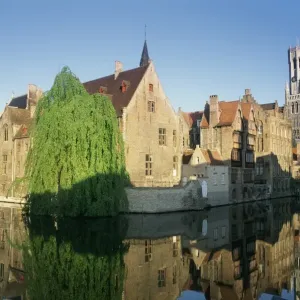 Medieval Buildings Print, Bruges River Reflection Medieval Buildings Print, Bruges River Reflection