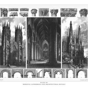 Medieval Cathedrals and Architectural Details Engraving Antique Illustration Medieval Cathedrals and Architectural Details Engraving Antique Illustration